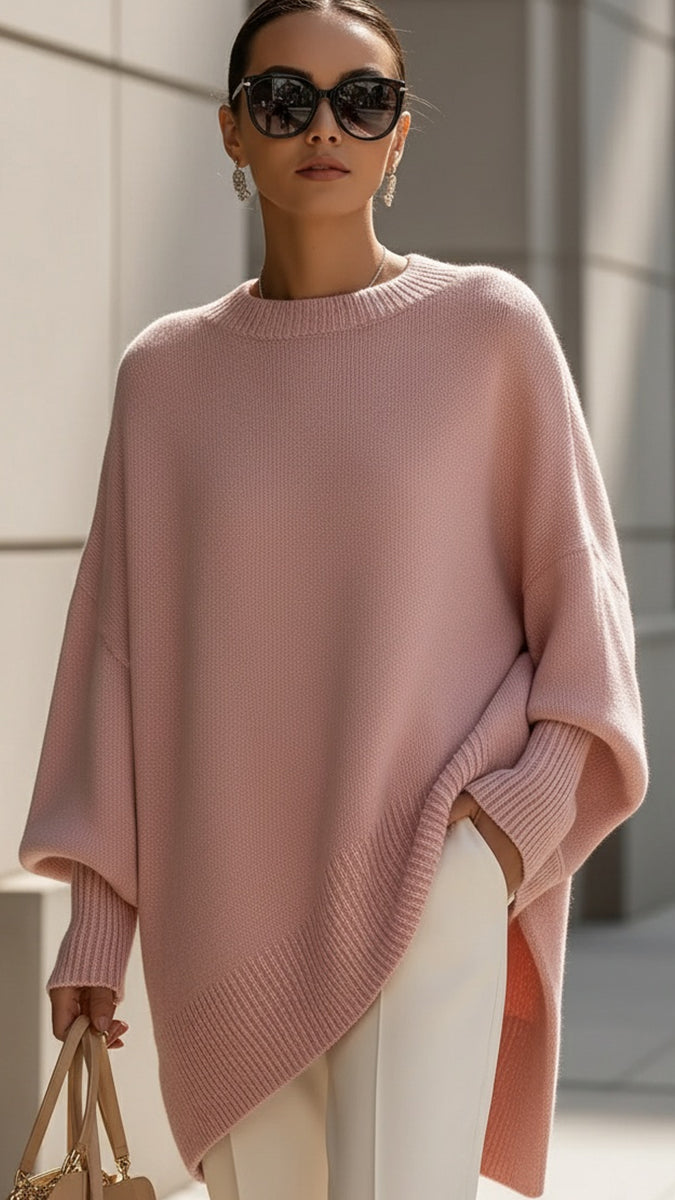 Úrsula: Jersey oversize drapeado con cuello ancho en rosa