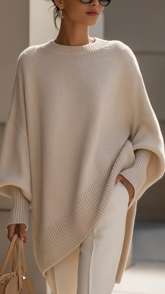 Úrsula: Jersey oversize drapeado con cuello ancho en beige