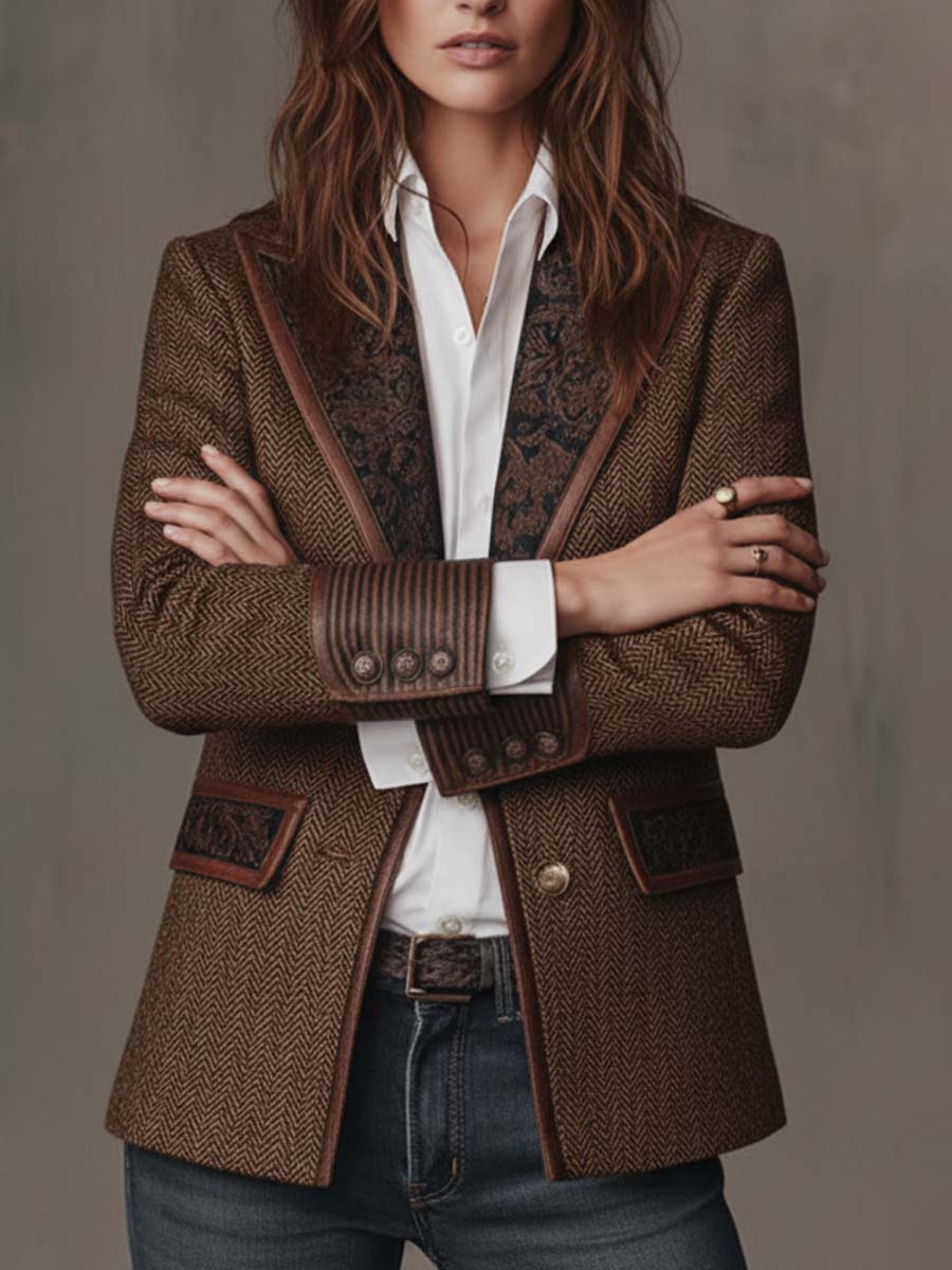 Lucinda | Blazer de espiga con piezas estampadas