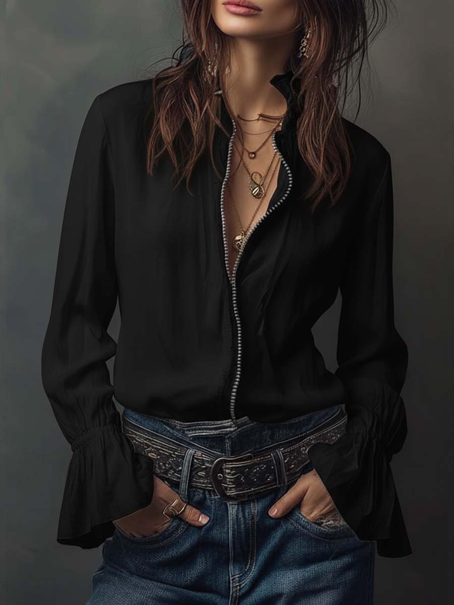 Sheila | Blusa con cremallera y puños de volante