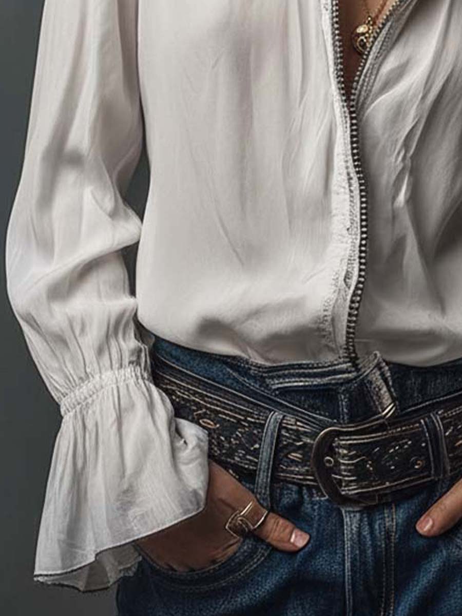Sheila | Blusa con cremallera y puños de volante