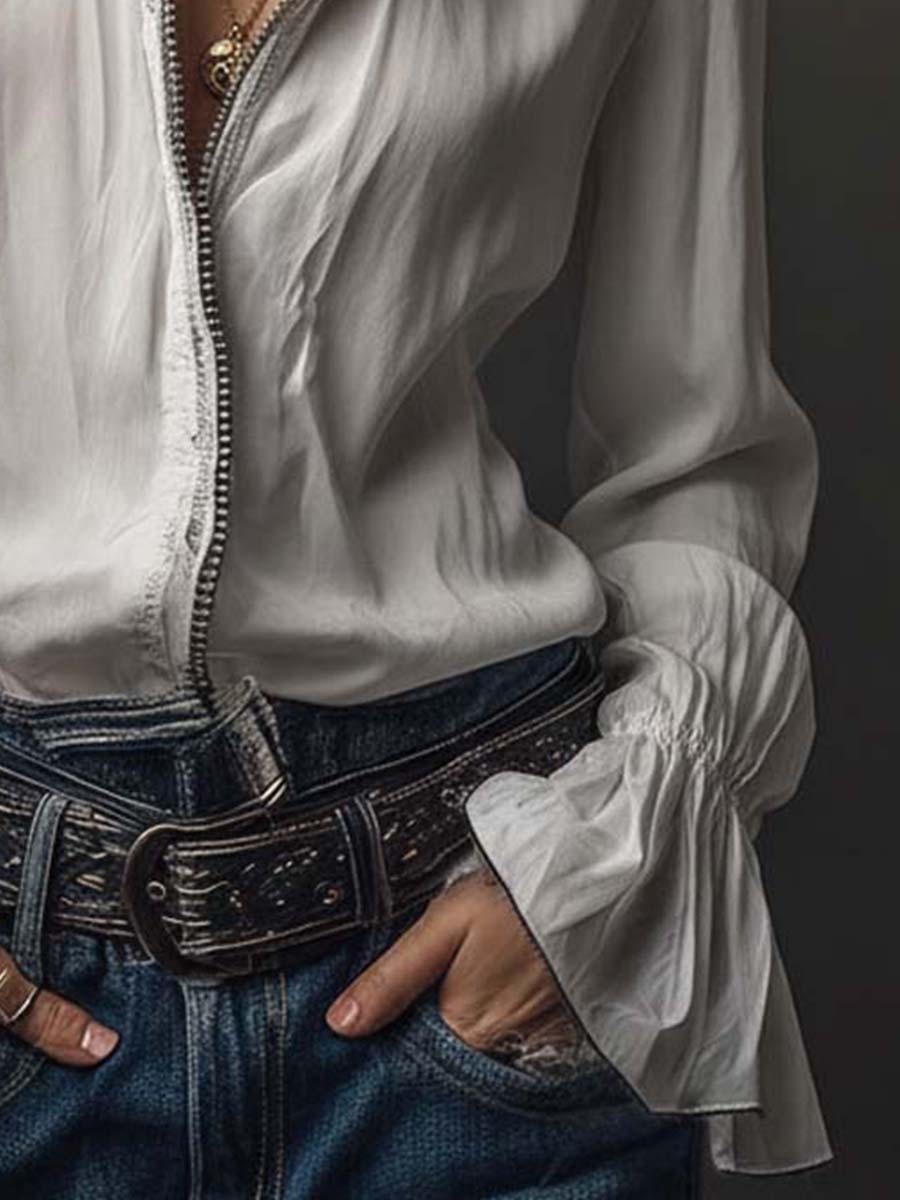 Sheila | Blusa con cremallera y puños de volante