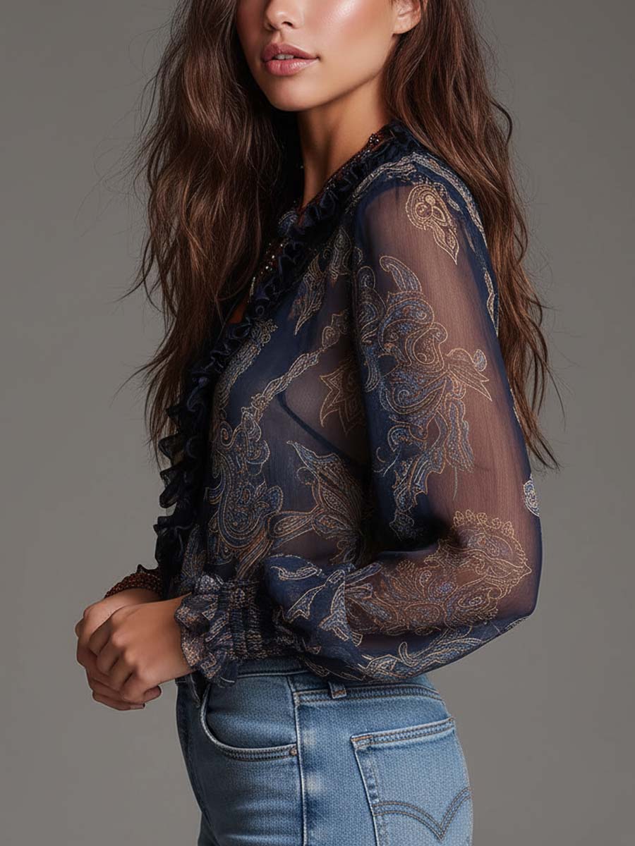 Teodora | Blusa de cachemir barroco con volantes