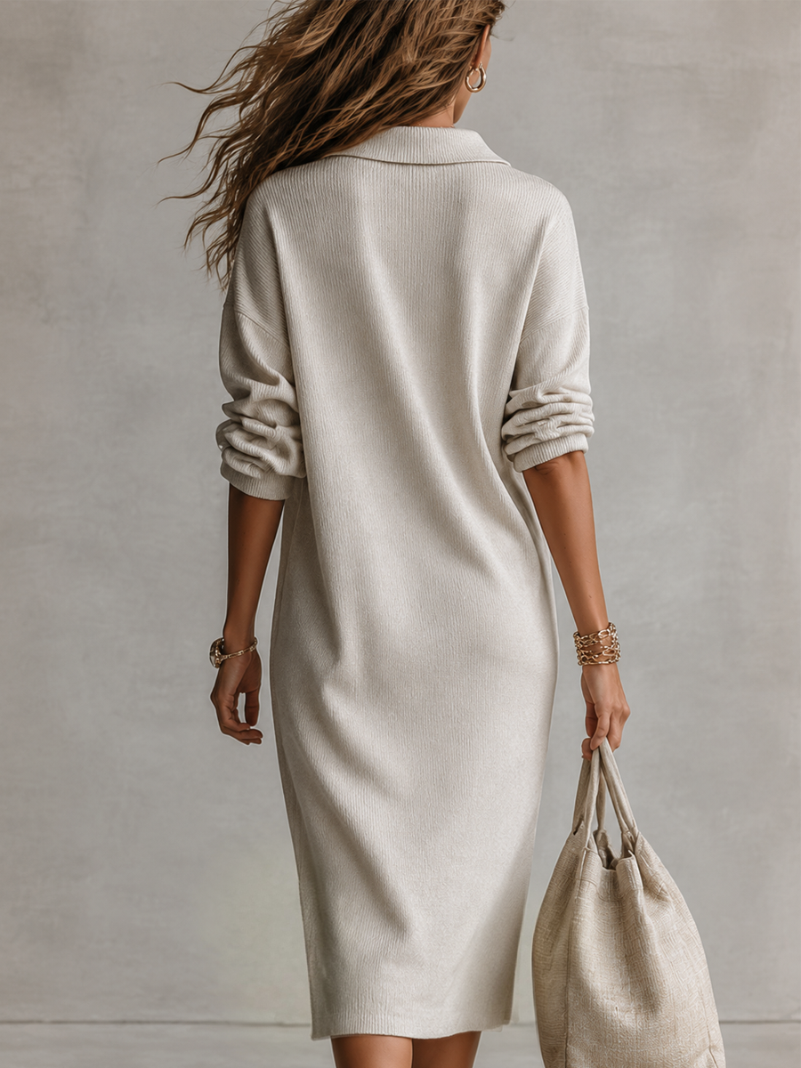 Vega: Vestido largo de punto con cuello y botones