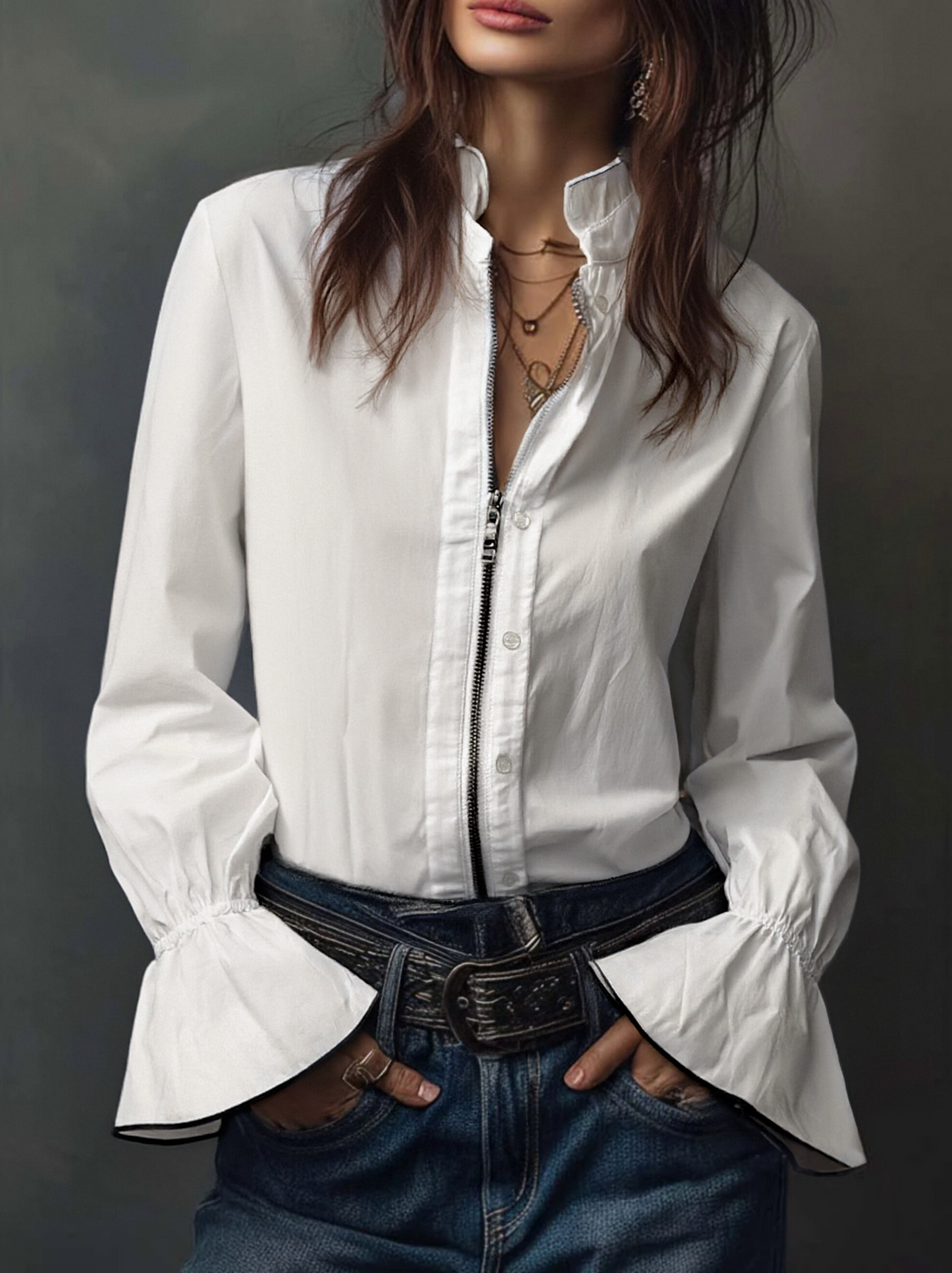 Sheila | Blusa con cremallera y puños de volante