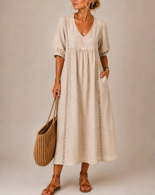 Amalia: Vestido midi fluido en beige