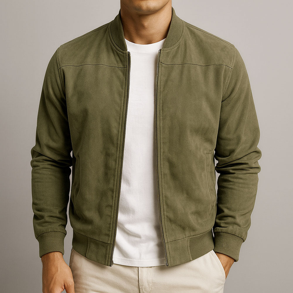 Adrián: Chaqueta bomber de efecto ante en verde