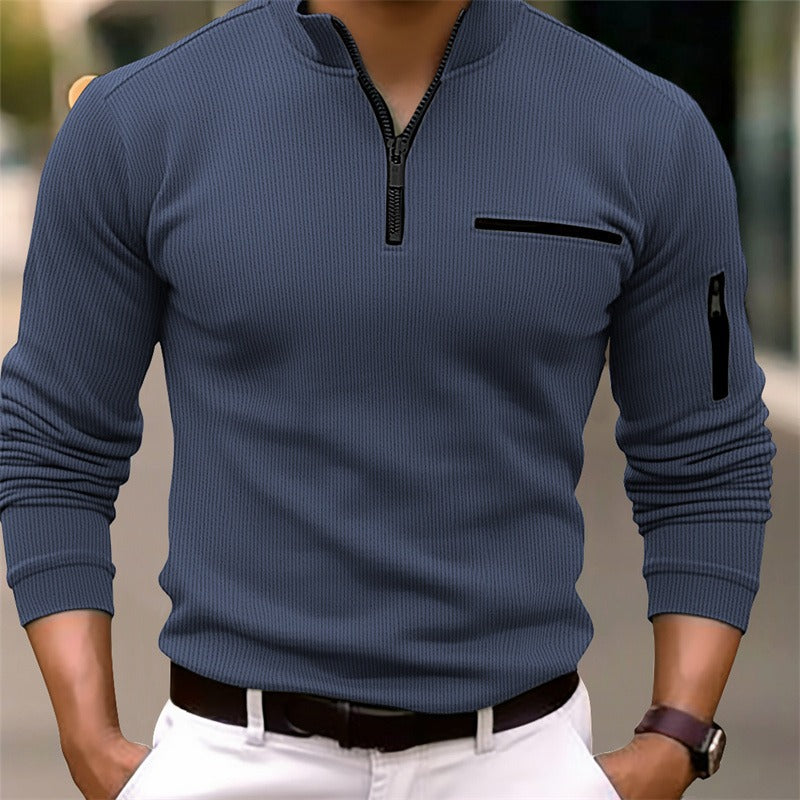 Jorge: Camisa de manga larga con cremallera en azul oscuro