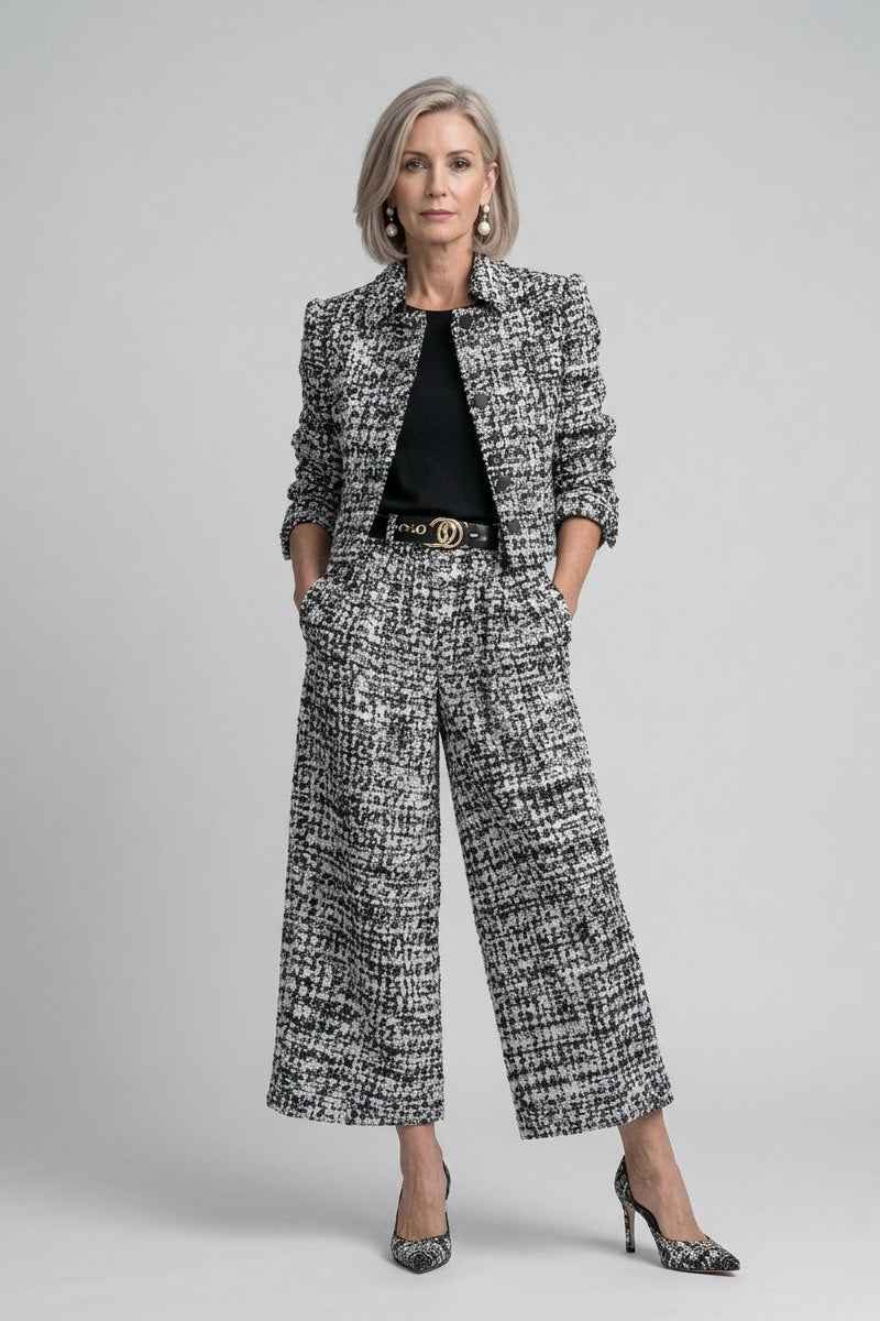 Azahara: Conjunto de tweed de dos piezas en negro