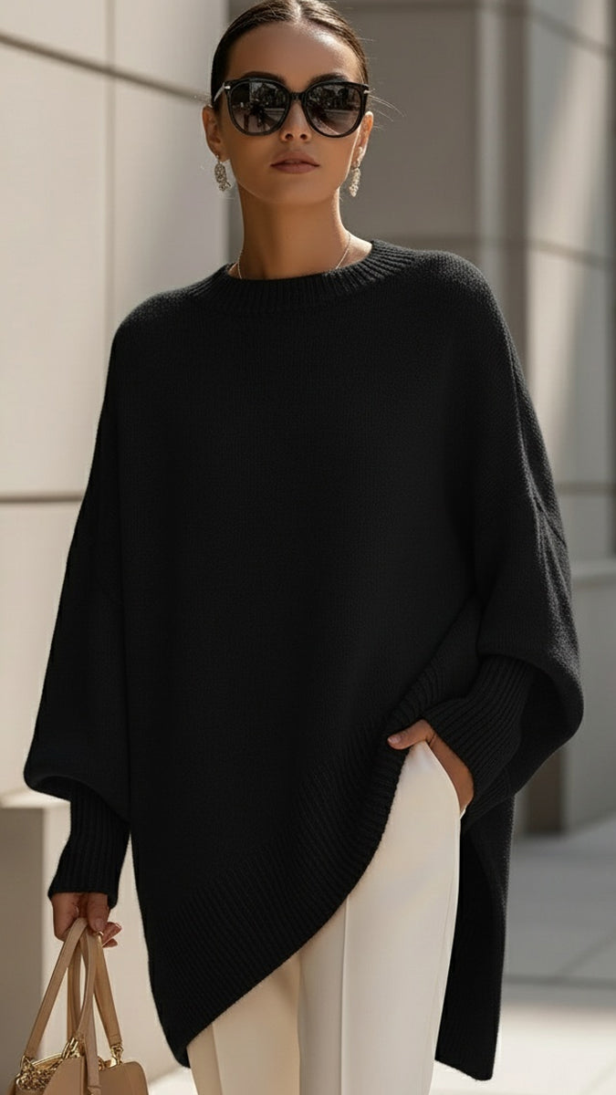 Úrsula: Jersey oversize drapeado con cuello ancho en negro