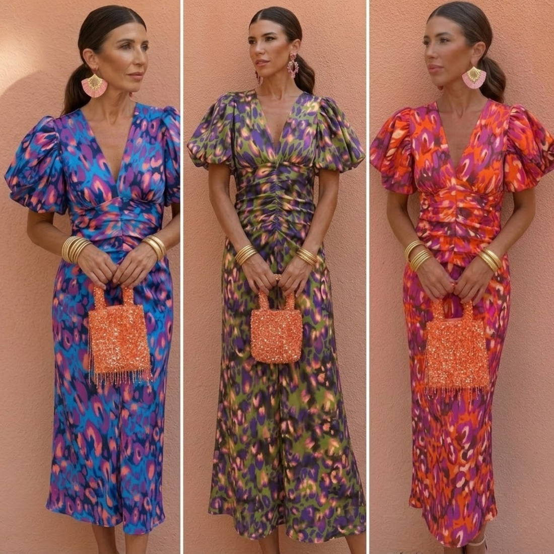 Daniela: Vestido con escote en V y mangas abullonadas