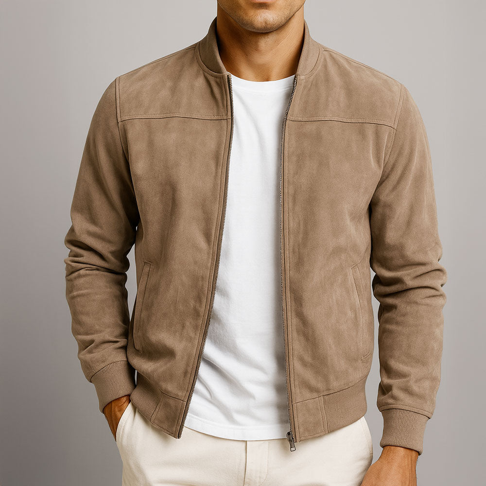 Adrián: Chaqueta bomber de efecto ante en marrón