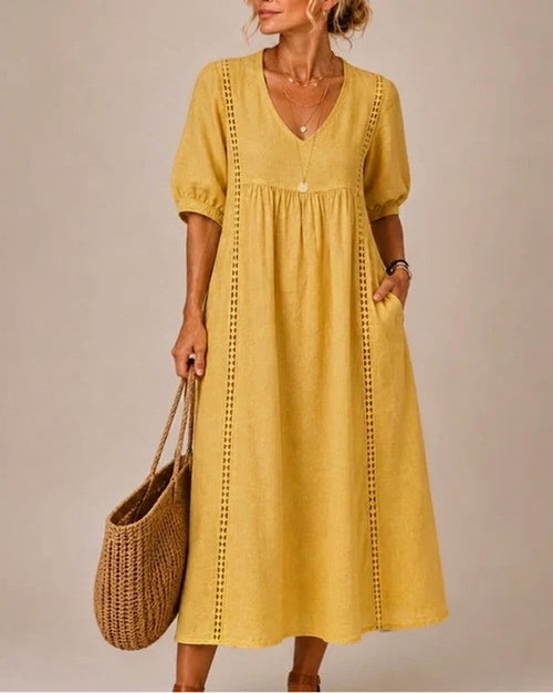 Amalia: Vestido midi fluido en amarillo