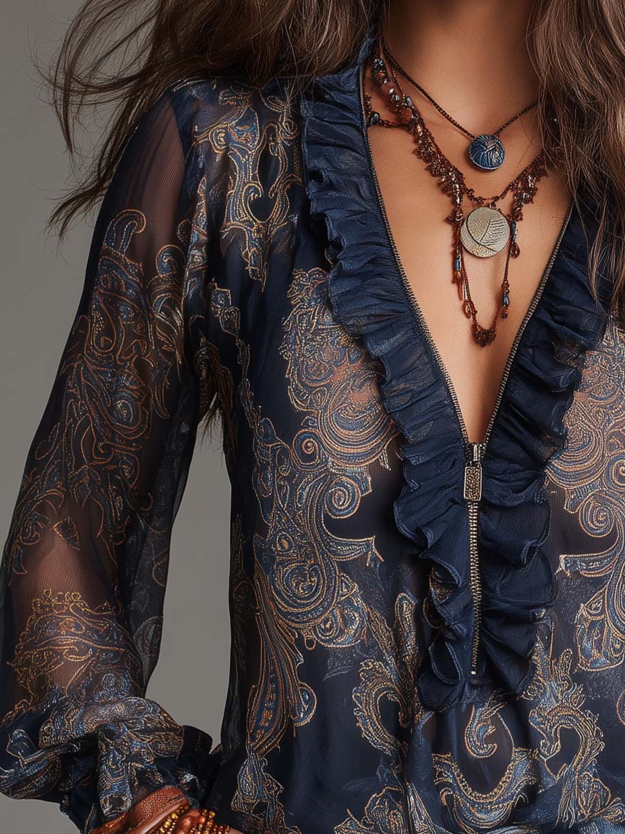 Teodora | Blusa de cachemir barroco con volantes