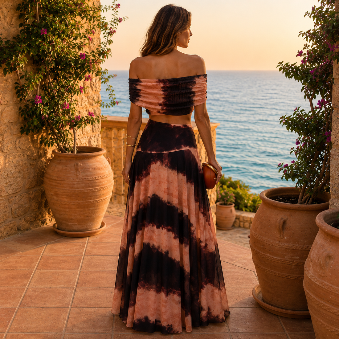 Mireia: Conjunto de top y falda con estampado tie-dye