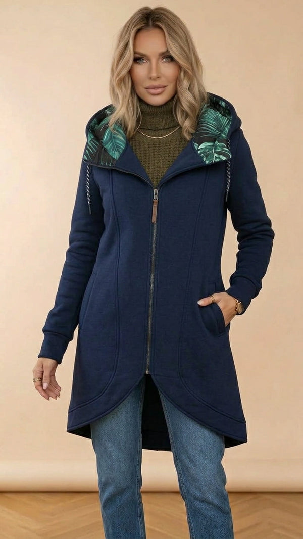 Elba | Abrigo asimétrico con capucha estampada
