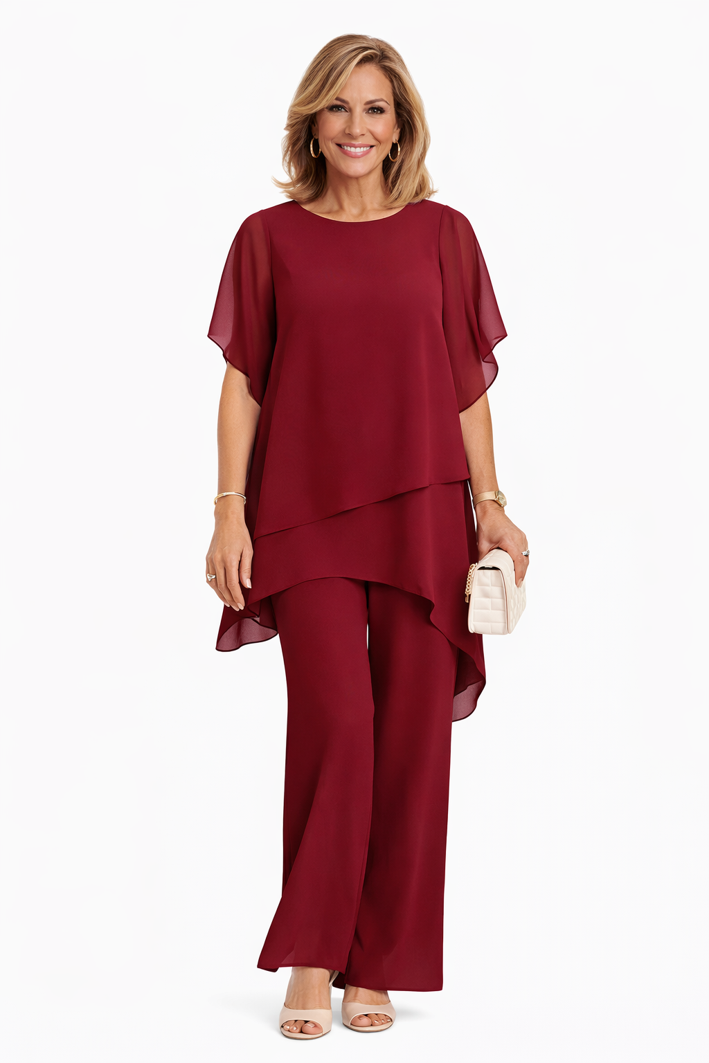 Greta: Conjunto fluido de dos piezas con pantalón ancho en rojo