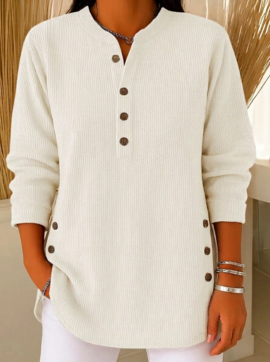 Nieves: Túnica de punto con escote Henley en blanco