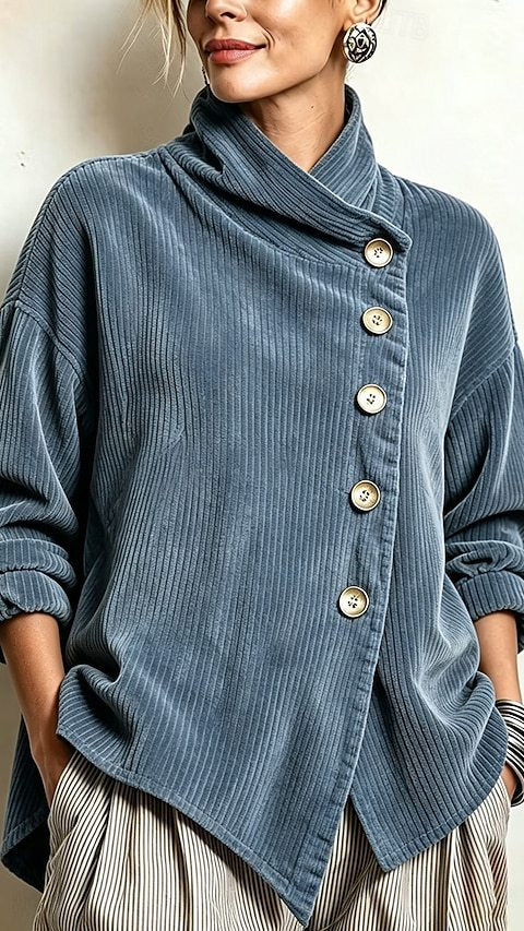 Tatiana: Jersey de pana con cuello abotonado en azul claro