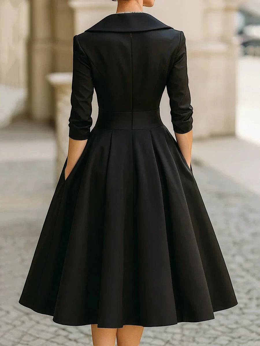 Ariadna: Vestido midi de invitada con cuello solapa
