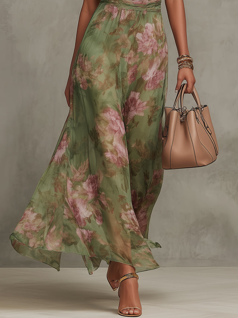 Lidia: Vestido maxi halter con estampado floral