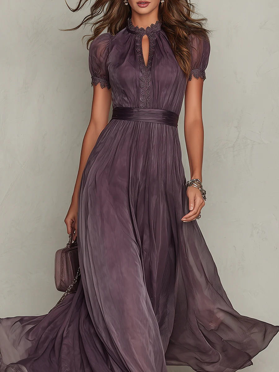 Irene: Vestido largo de gasa con encaje