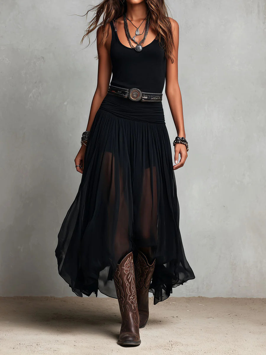 Diana: Vestido largo de tul en negro