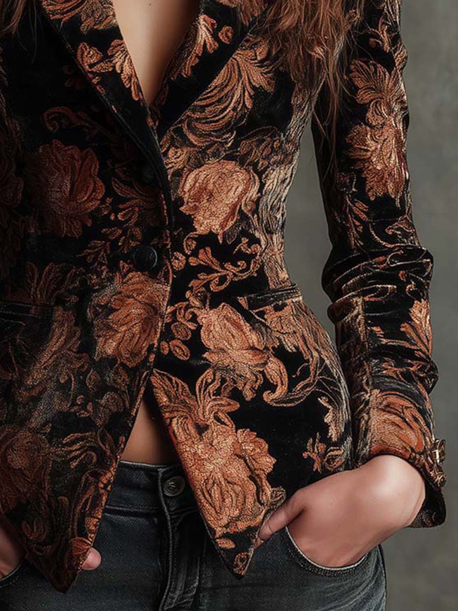 Maialen | Blazer estampado floral negro y bronce