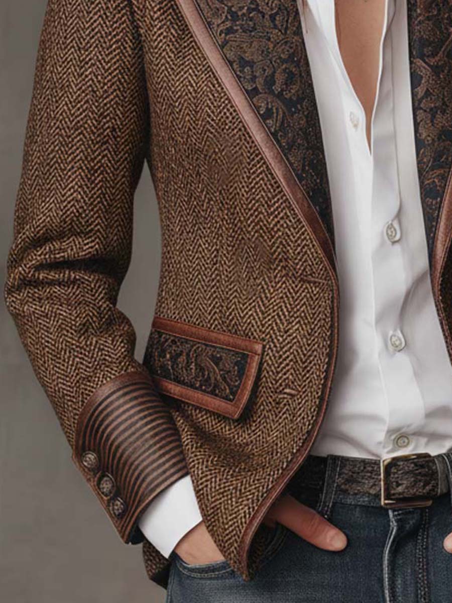 Lucinda | Blazer de espiga con piezas estampadas