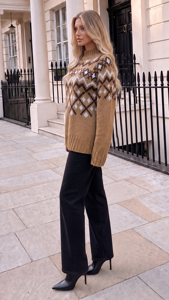 Cecilia: Jersey jacquard de cuello perkins