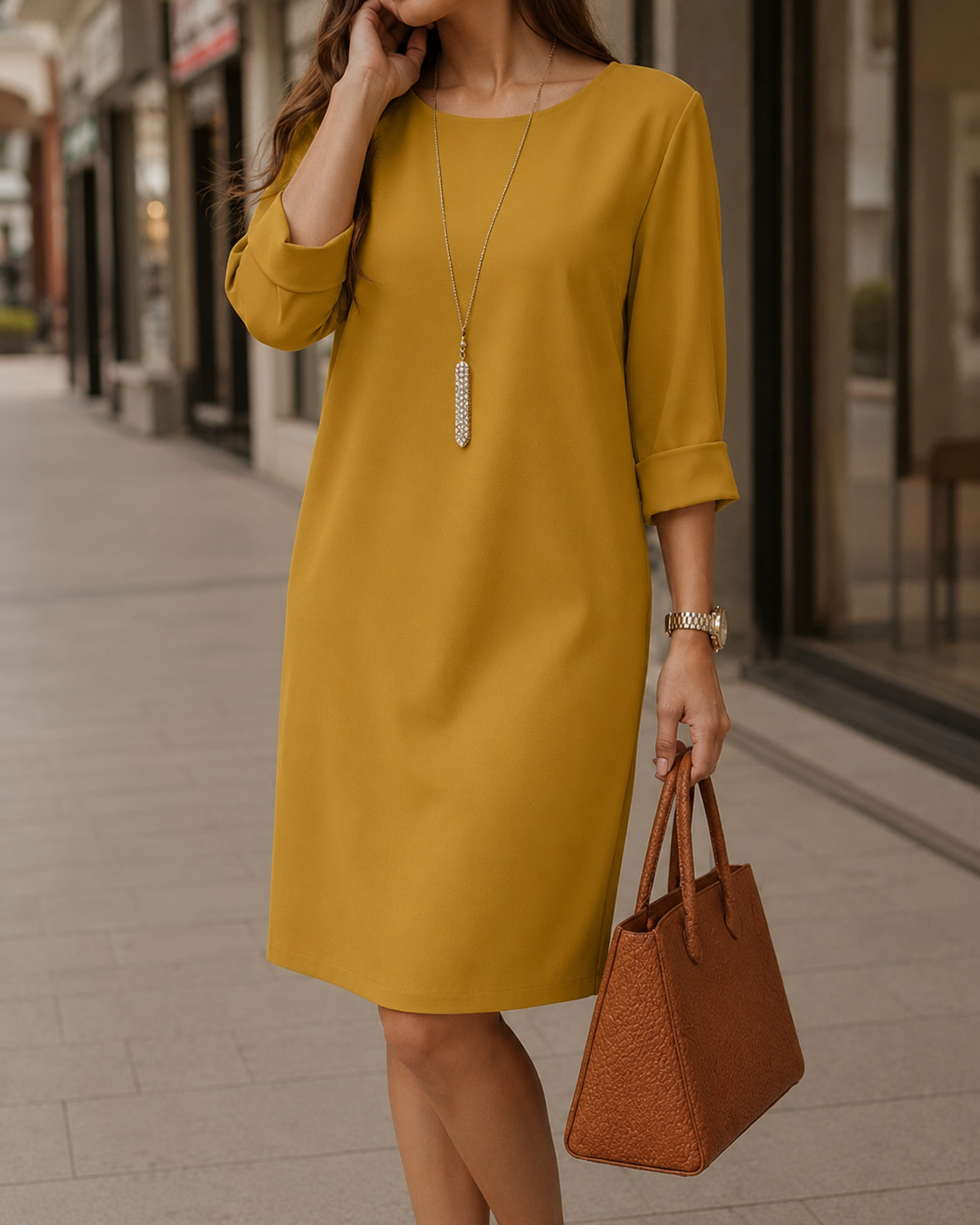 Juana: Vestido midi holgado con bolsillos en amarillo