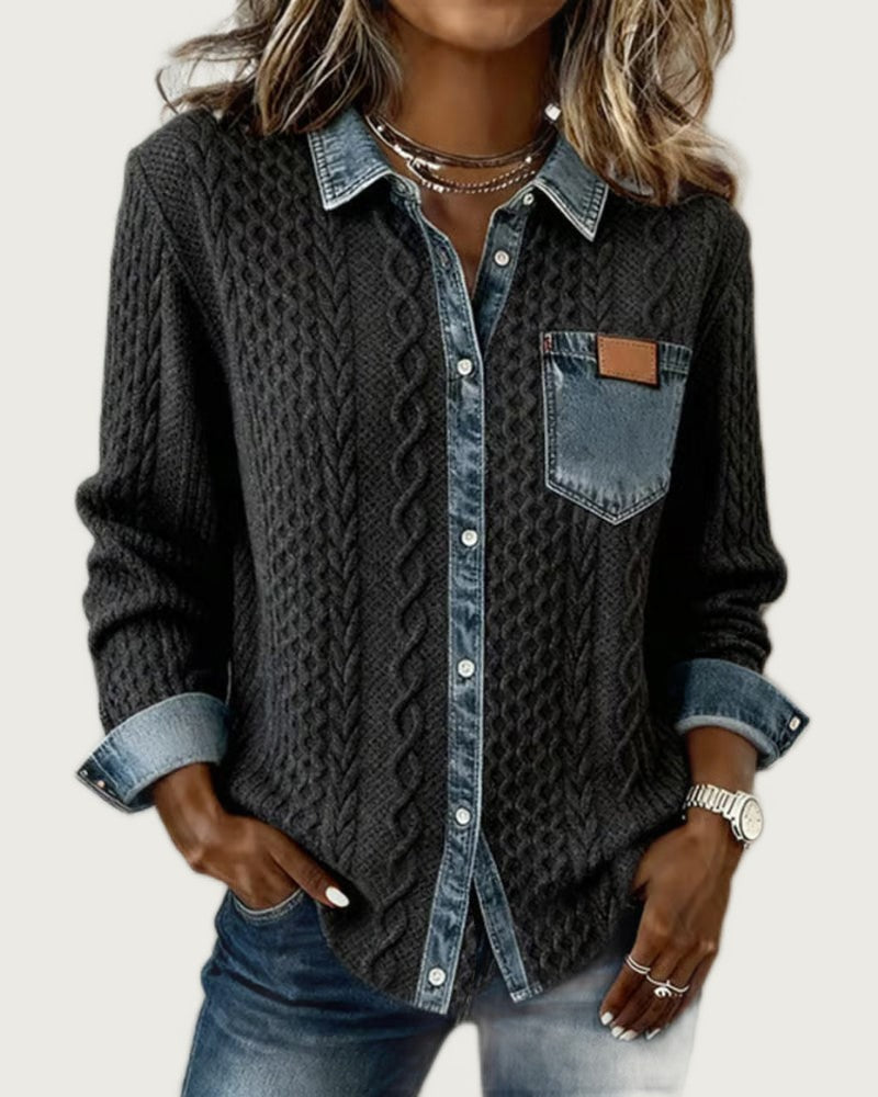 Eloísa: Camisa de punto con detalles vaqueros