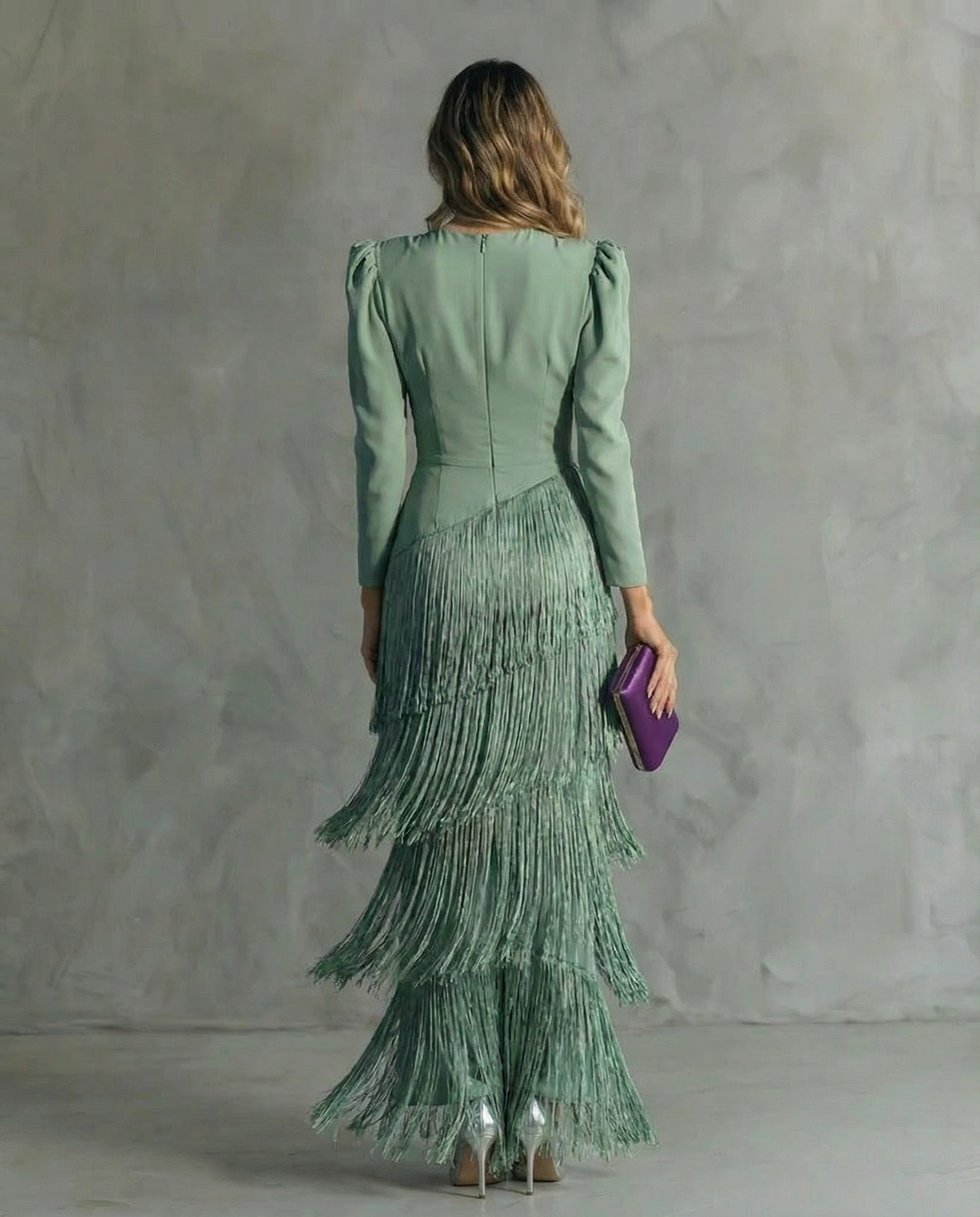 Estela: Vestido midi con flecos en capas