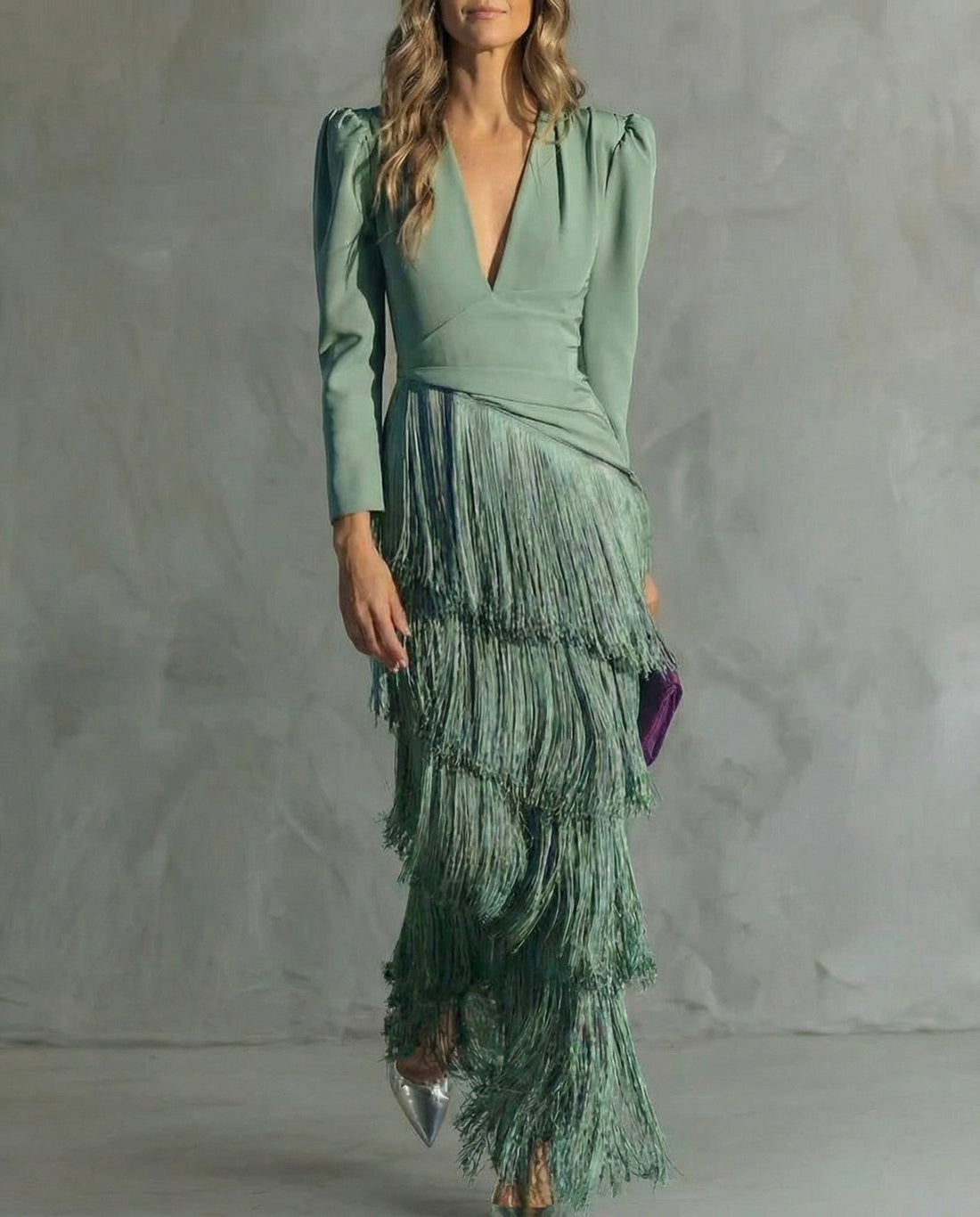 Estela: Vestido midi con flecos en capas