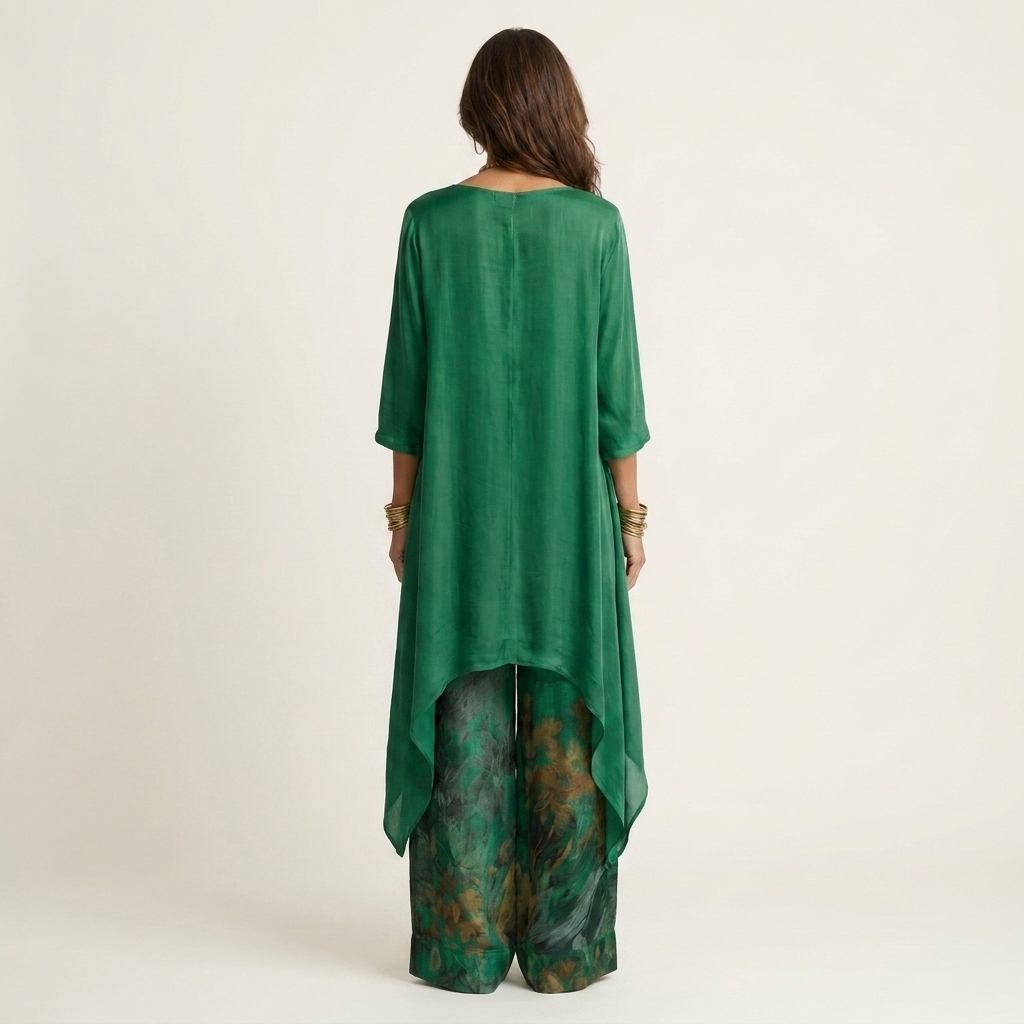 Carlota: Conjunto de túnica asimétrica y pantalón estampado