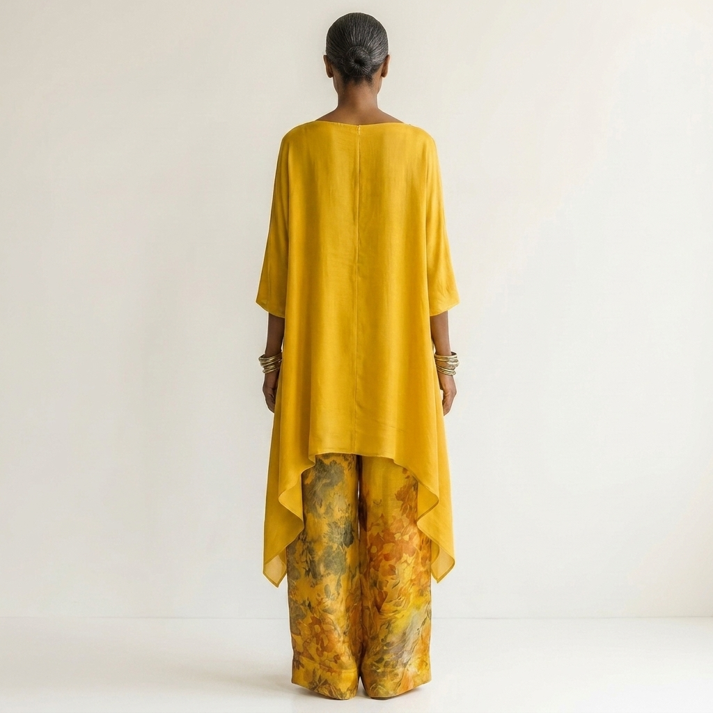 Carlota: Conjunto de túnica asimétrica y pantalón estampado