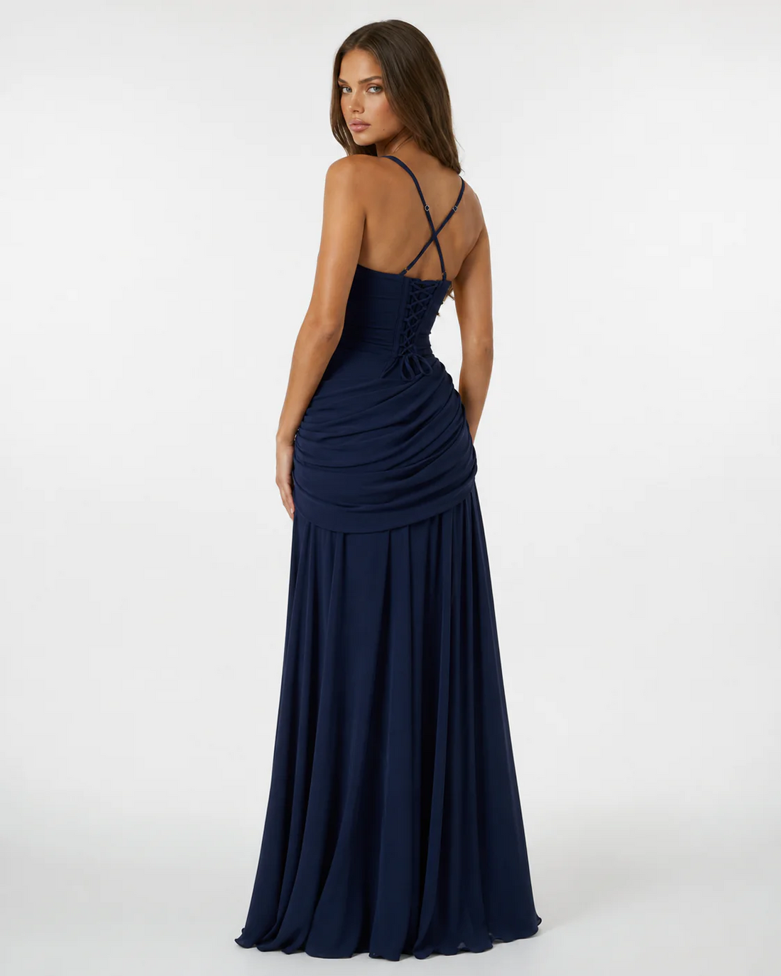 Eva: Vestido largo con escote cuadrado fruncido