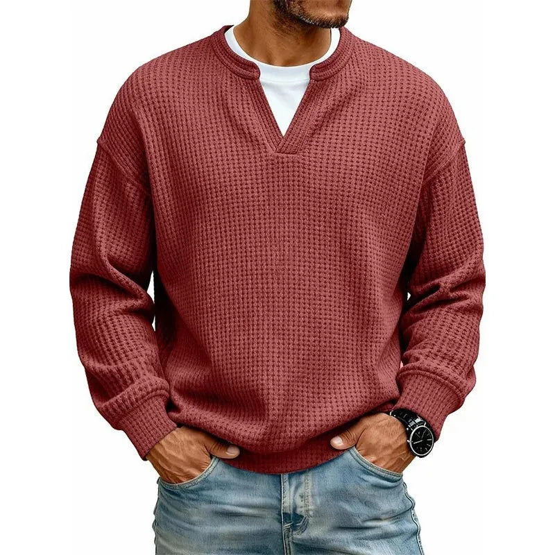 Daniel: Jersey de punto texturizado en rojo oscuro