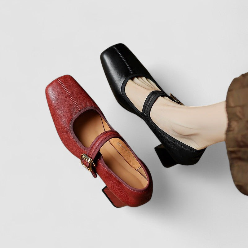 Lara | Zapatos Mary Jane de punta cuadrada con tacón medio
