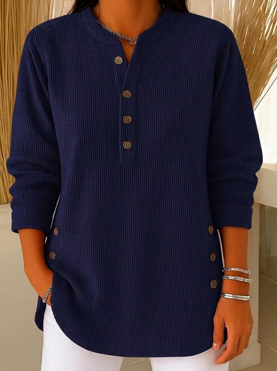 Nieves: Túnica de punto con escote Henley en azul marino