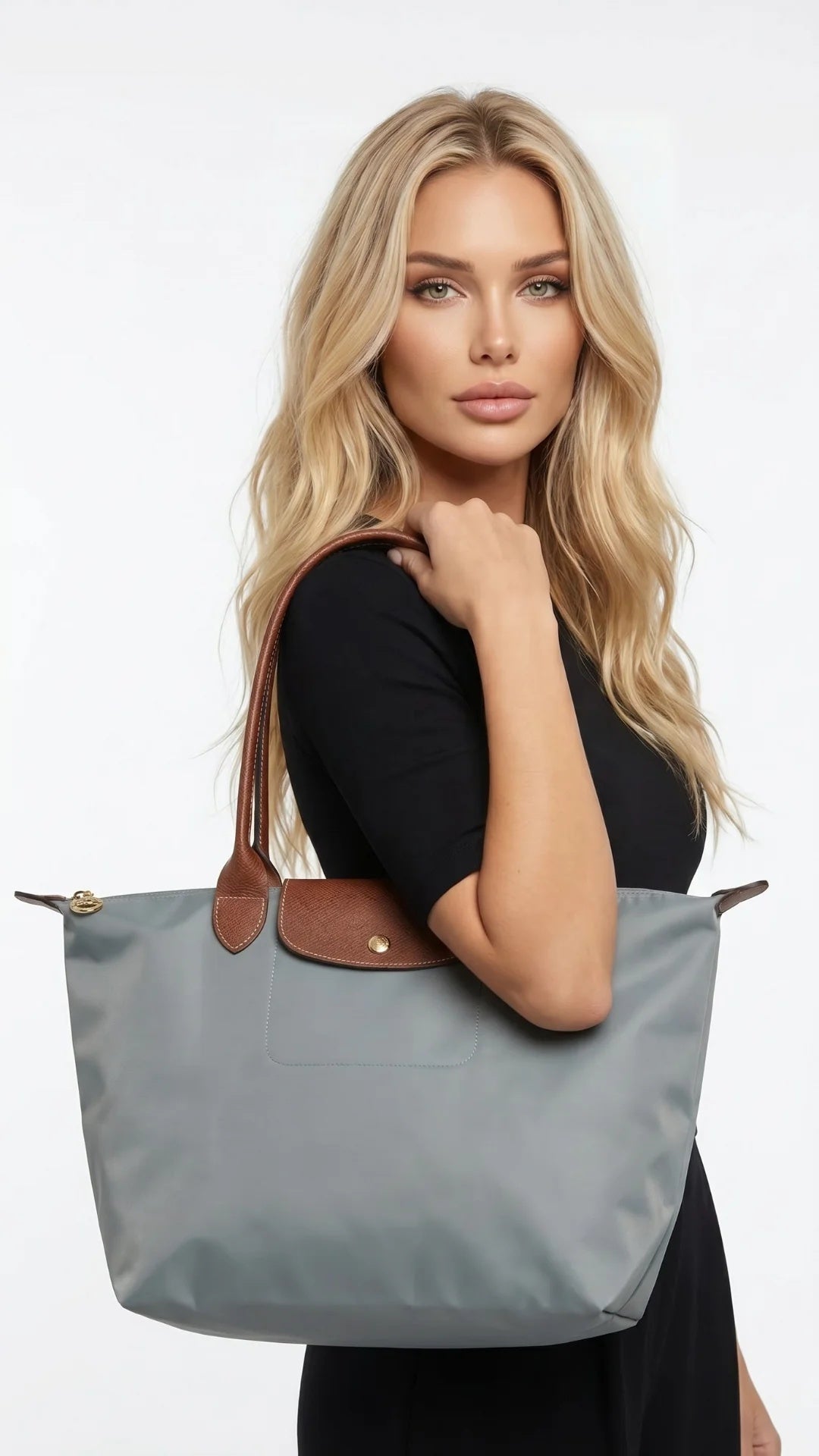Mara | Bolso tote de nailon con asas de piel
