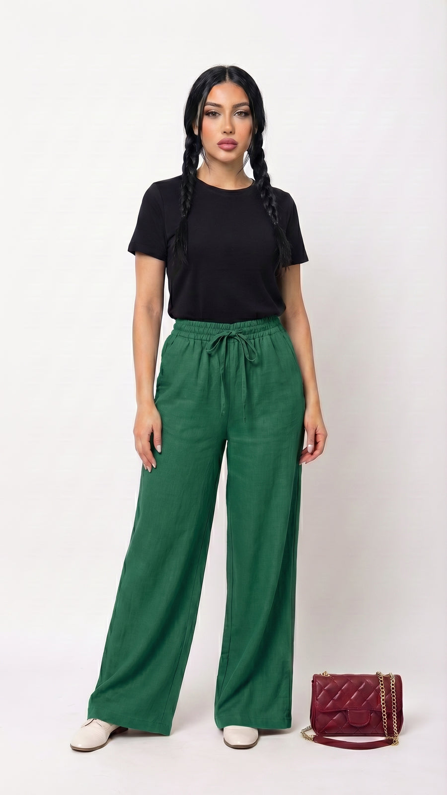Marisol: Pantalón fluido de pierna ancha en verde