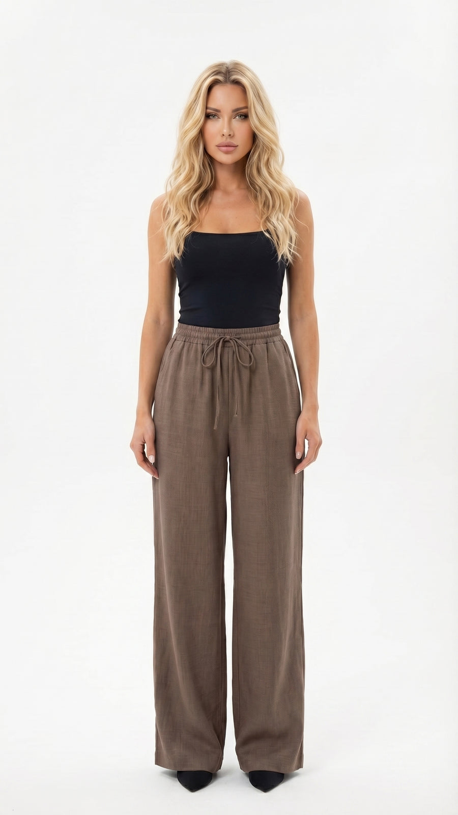 Olga: Pantalón básico de línea recta en marrón oscuro