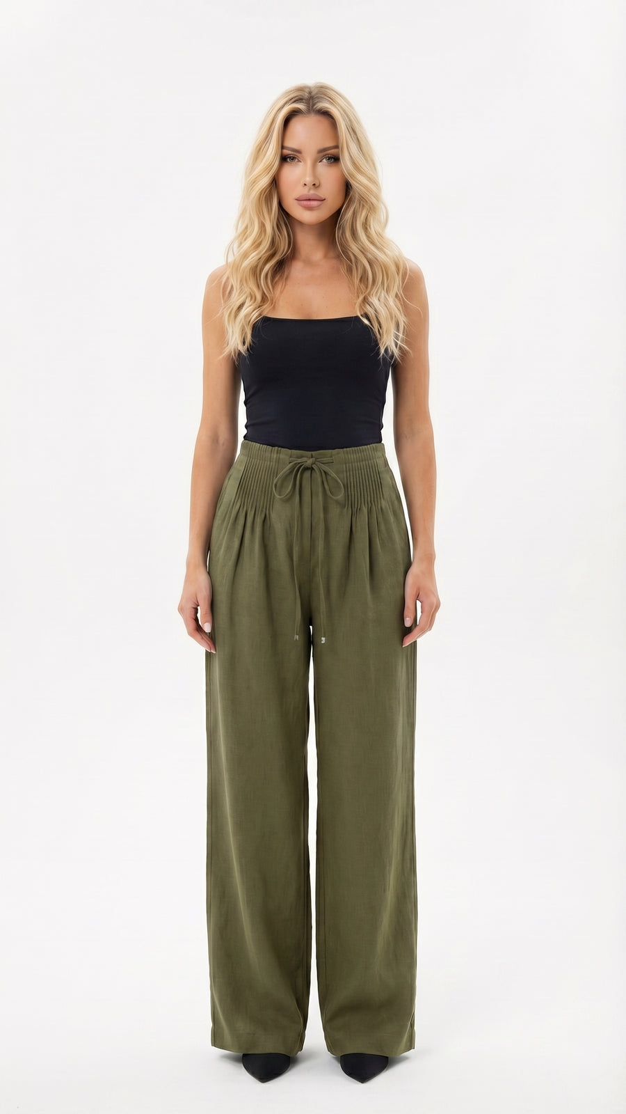 Olga: Pantalón básico de línea recta en verde oliva
