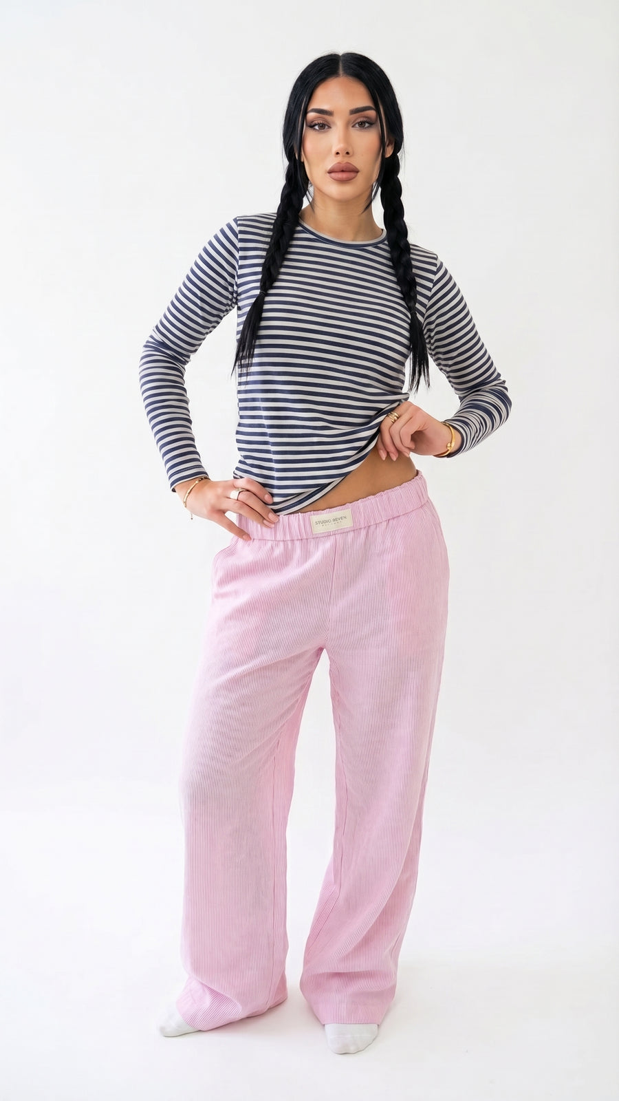 Sandra: Pantalón ancho de descanso con cintura elástica en rosa