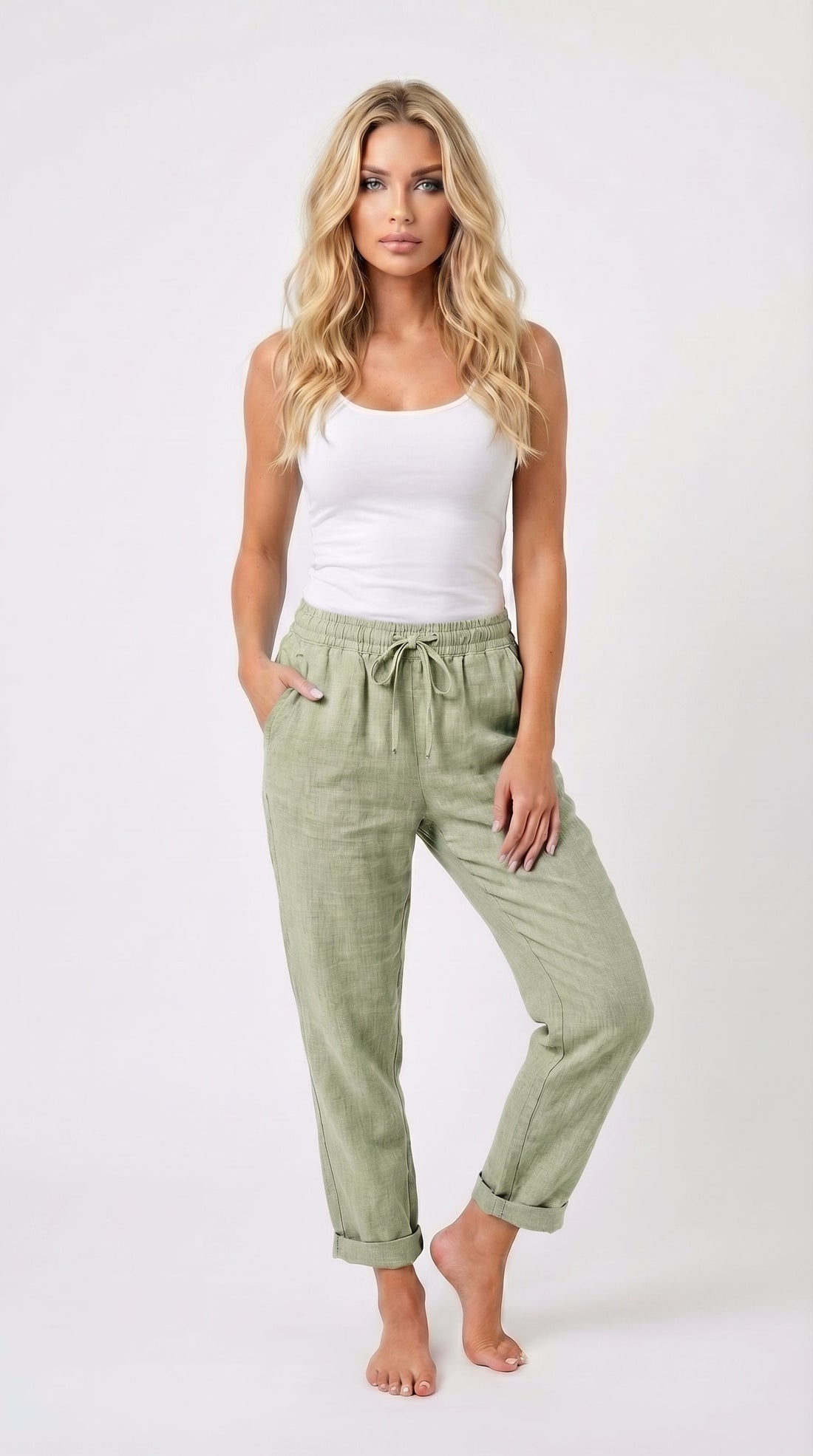 Andrea: Pantalón sastre de cuadros de pernera ancha en verde