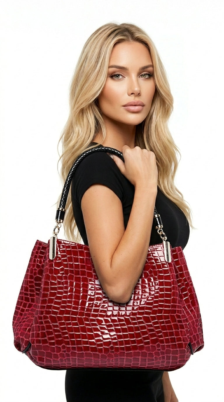 Crescencia | Bolso tote efecto cocodrilo brillante