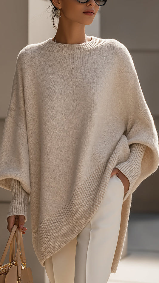 Úrsula: Jersey oversize drapeado con cuello ancho en beige