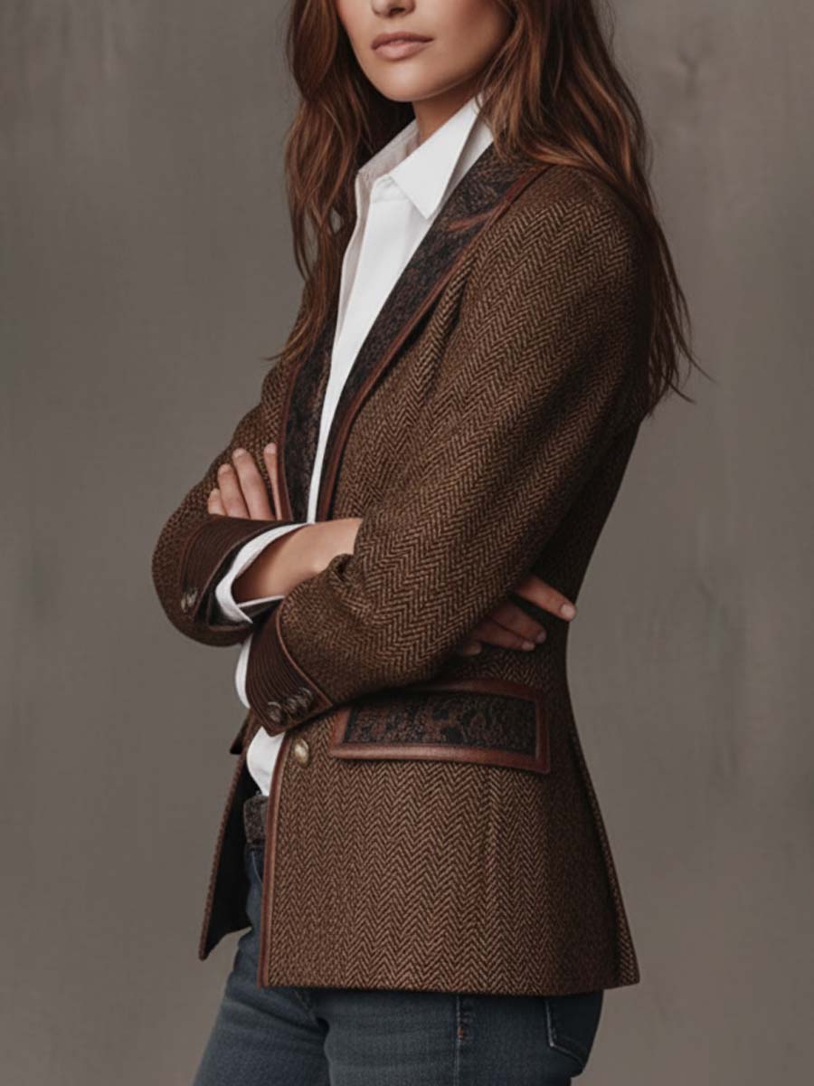 Lucinda | Blazer de espiga con piezas estampadas