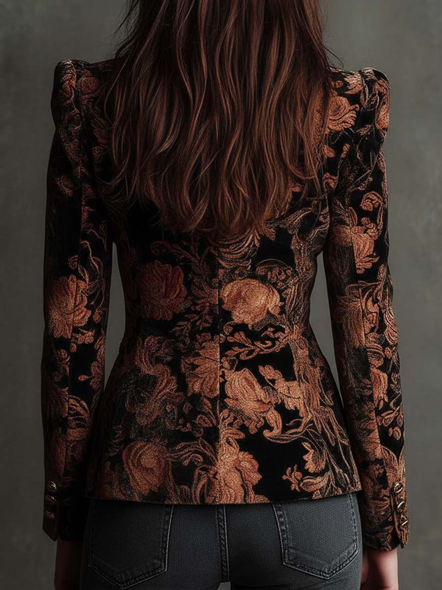 Maialen | Blazer estampado floral negro y bronce